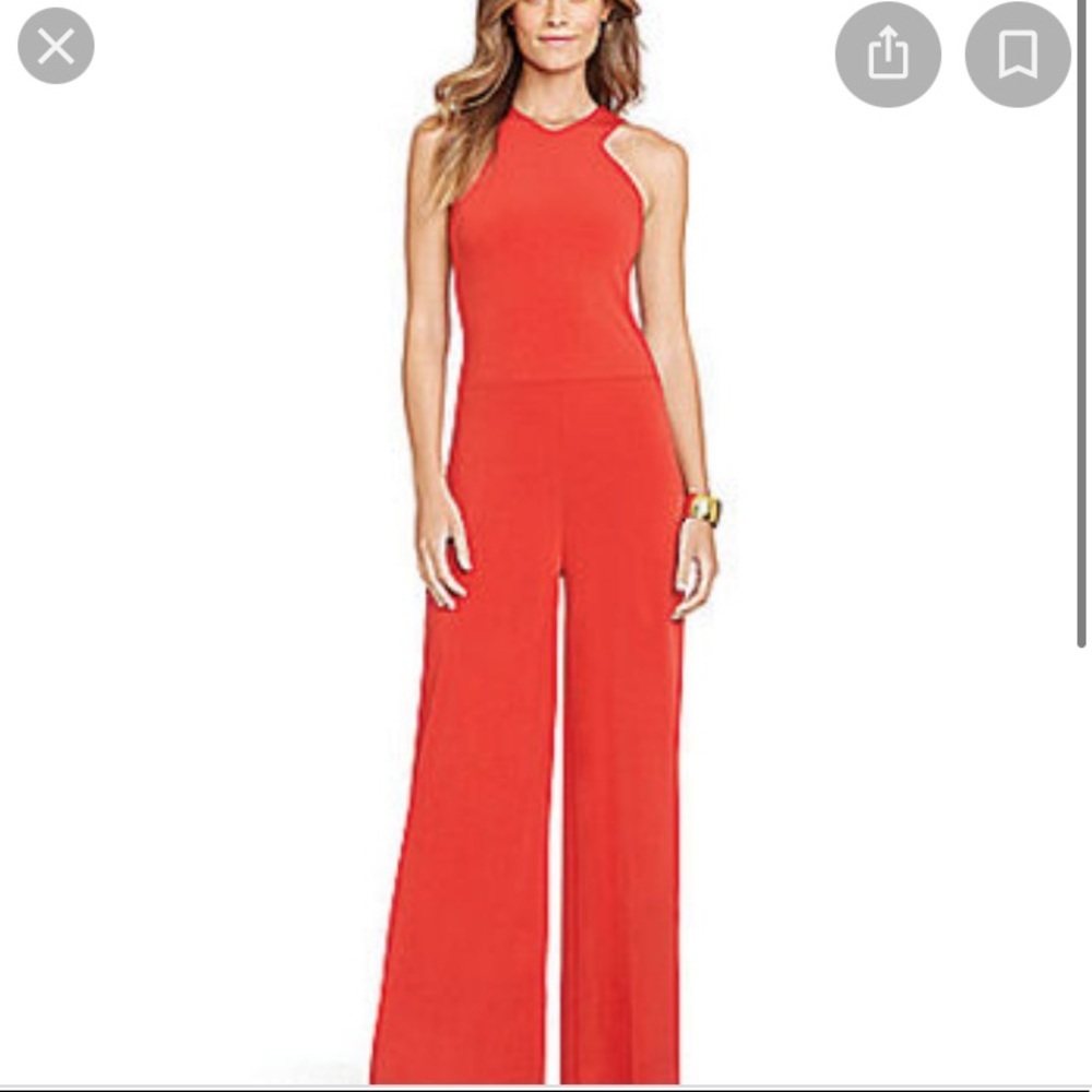 Lauren Ralph Lauren black label coral r ed halter jumpsuit size medium w…